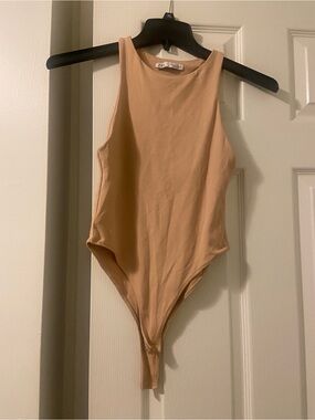 Zara Nude/Tan High Neck One-Piece Bodysuit
